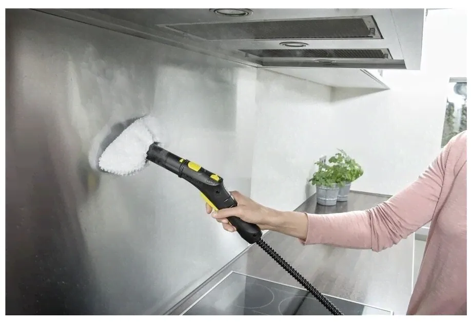 Delta Пароочиститель Karcher SC 2 EasyFix + аксессуары VELER: насадка для окон, 1 салфетка для пола, 1 обтяжка, 4 пластиковые щёточки и 2 латунные пароочиститель-1